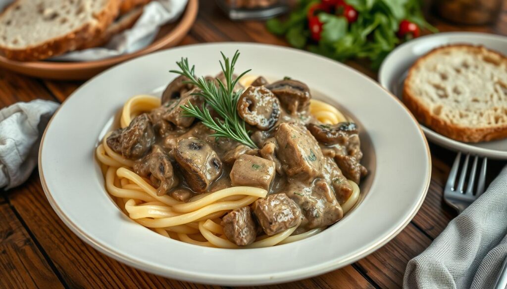 Homemade Beef Stroganoff Slow Cooker Serving