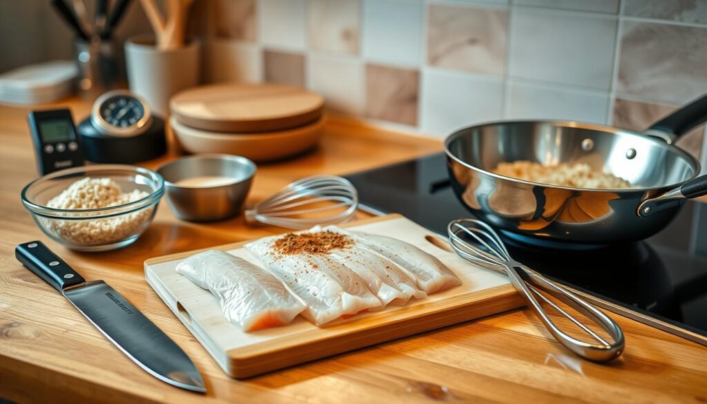 Kitchen tools for fish finger recipe